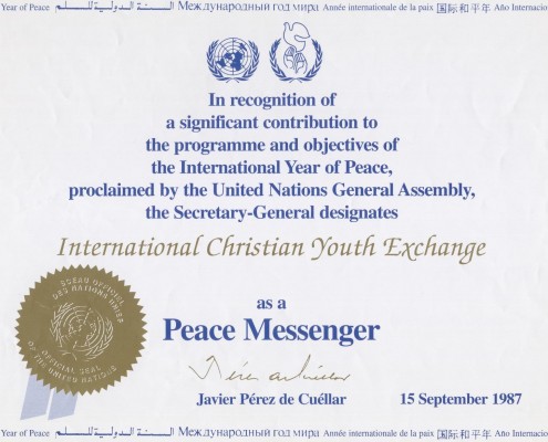 ICYE Peace Messenger Certificate